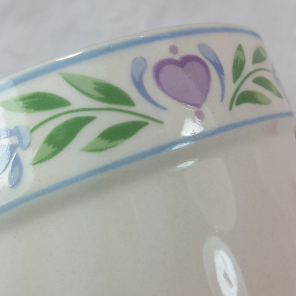 Tienshan Stoneware Laurel Hearts MUG Off white Flower Pot Shape 16 oz Cup - Picture 10 of 12